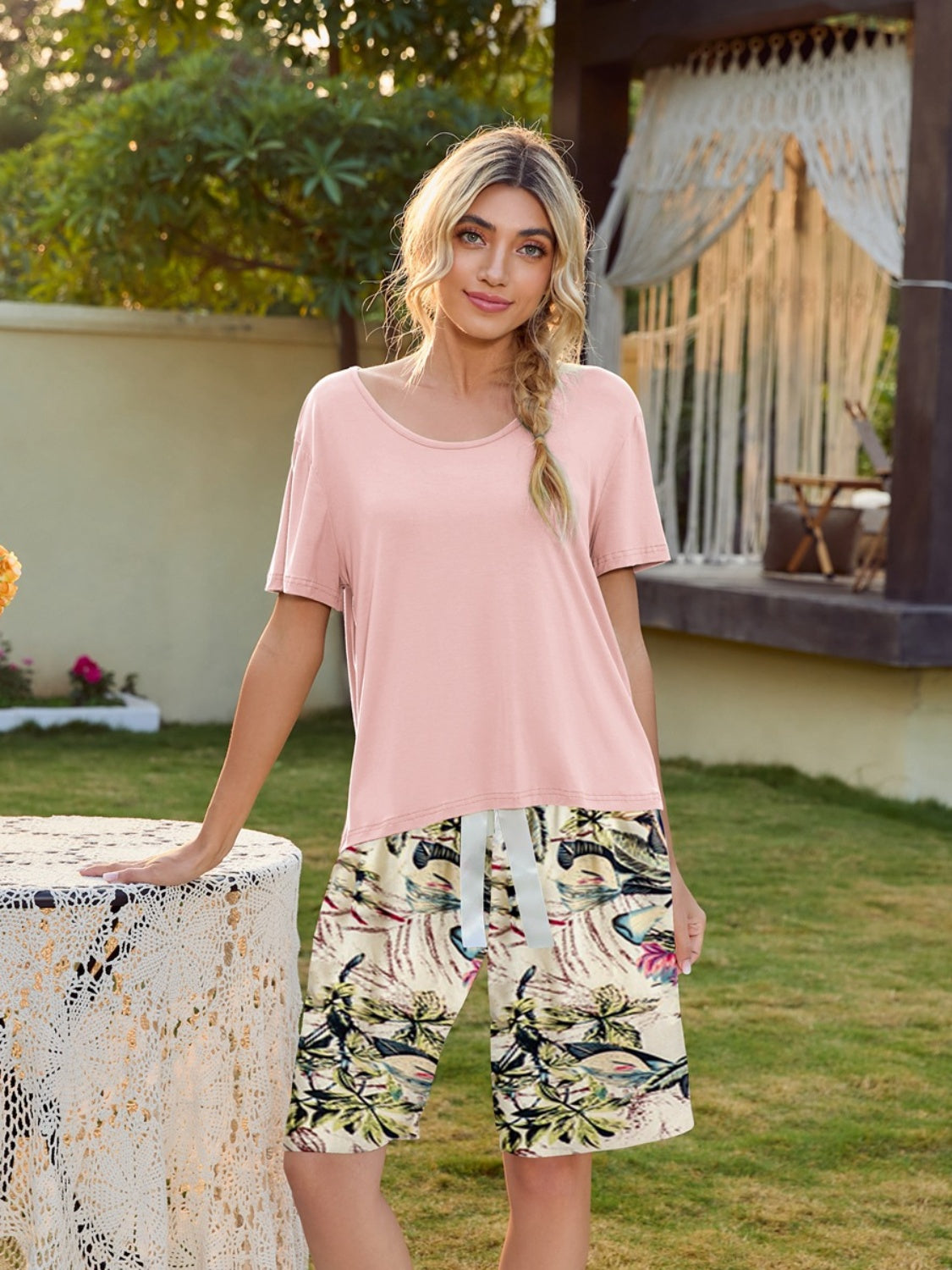 Stacey B's Short Sleeve Top and Printed Shorts Lounge Set