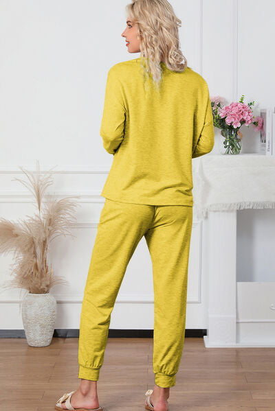 Stacey B's Round Neck Top and Drawstring Pants Lounge Set