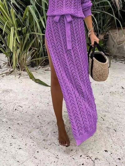 Stacey B's Slit Openwork Single Shoulder Knit Dress