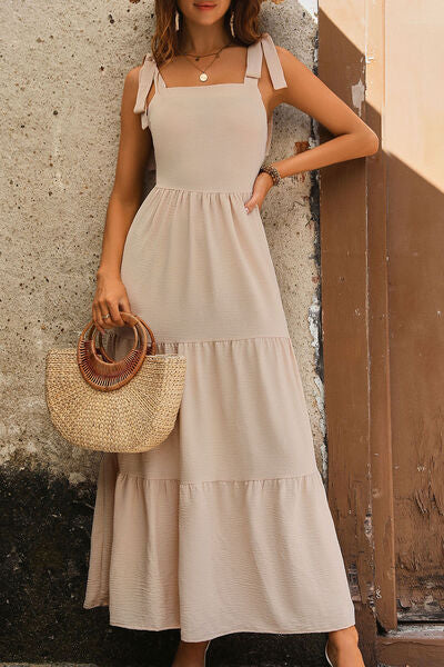 Stacey B's Tie Shoulder Smocked Tiered Dress