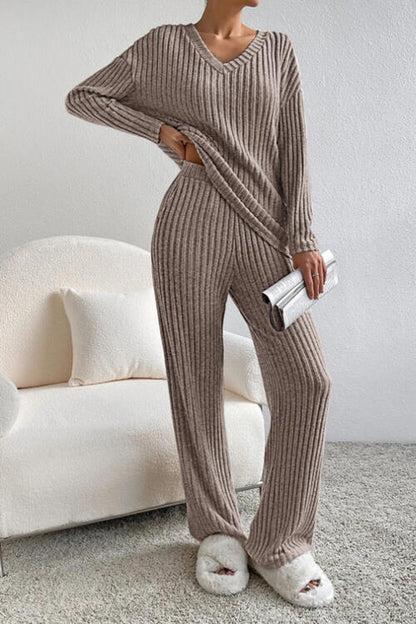 Stacey B's Ribbed V-Neck Top and Pants Set