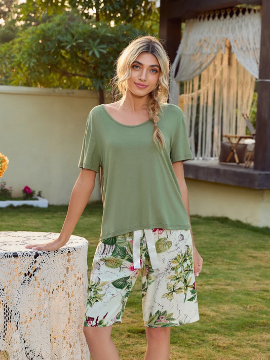 Stacey B's Short Sleeve Top and Printed Shorts Lounge Set