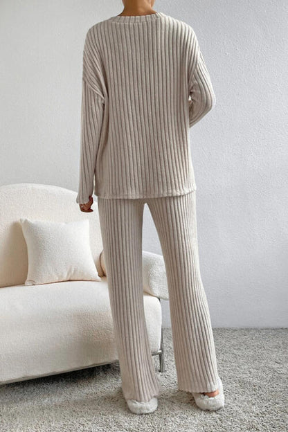 Stacey B's Ribbed V-Neck Top and Pants Set