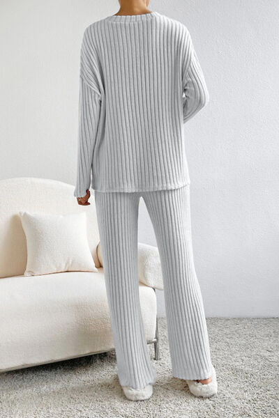 Stacey B's Ribbed V-Neck Top and Pants Set