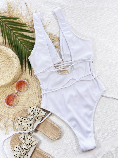 Stacey B's Ribbed Lace Up One-Piece Swimsuit
