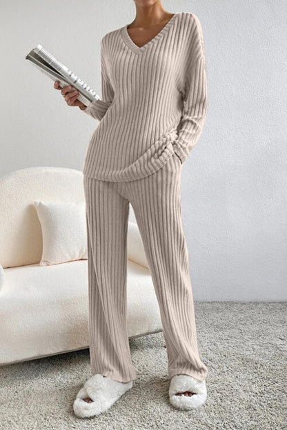 Stacey B's Ribbed V-Neck Top and Pants Set