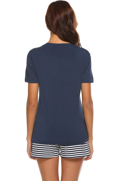 Stacey B's Striped Short Sleeve Top and Shorts Lounge Set