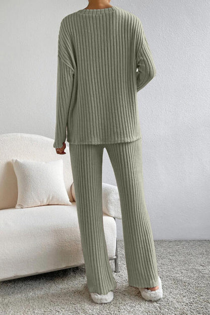 Stacey B's Ribbed V-Neck Top and Pants Set