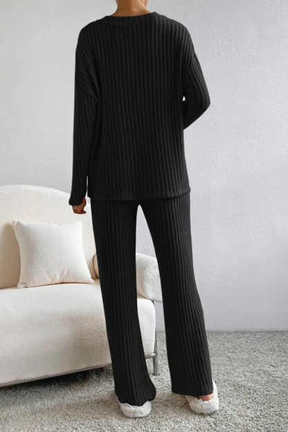 Stacey B's Ribbed V-Neck Top and Pants Set