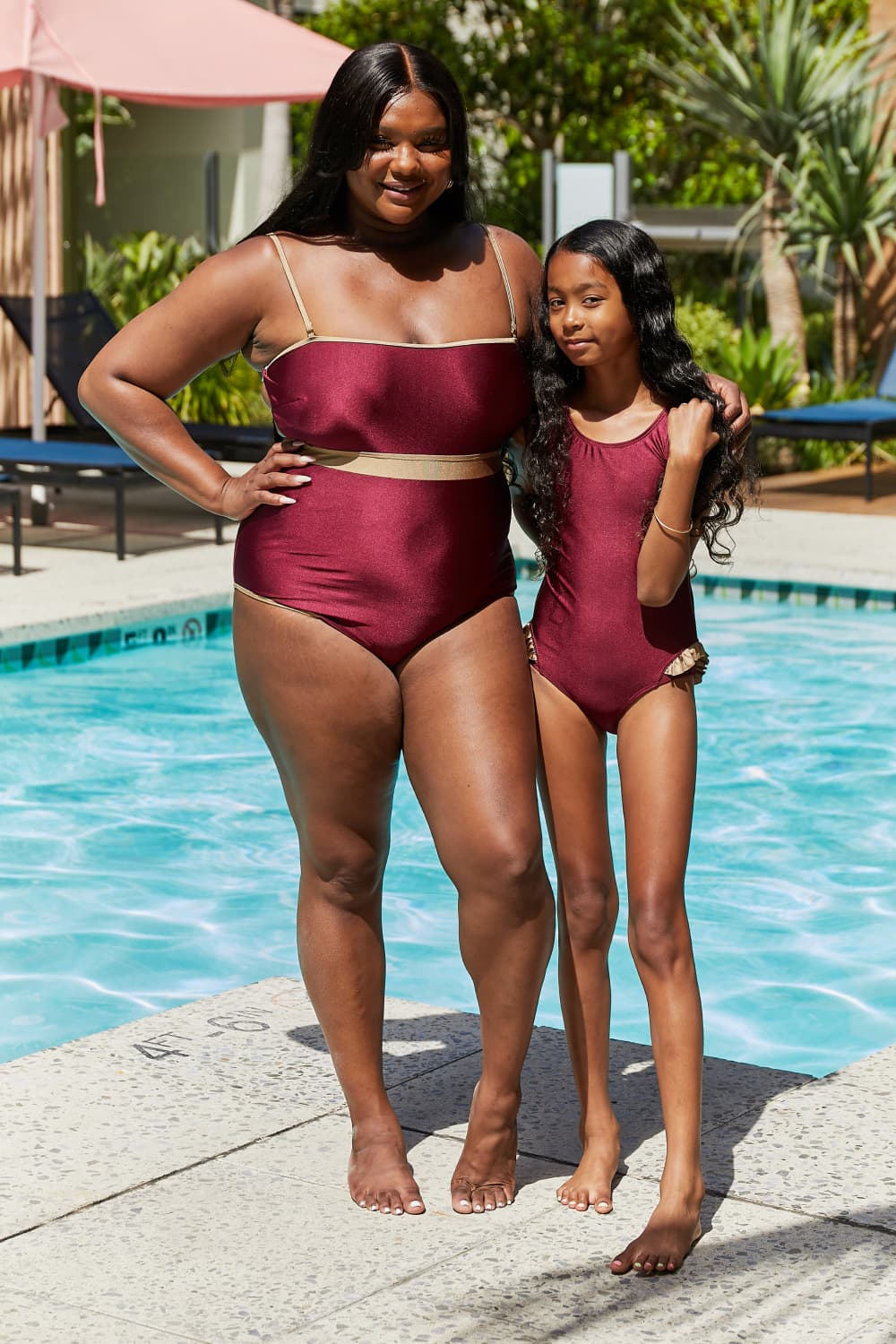 Stacey B's Marina West Swim Wave Break Contrast Trim One-Piece in Wine