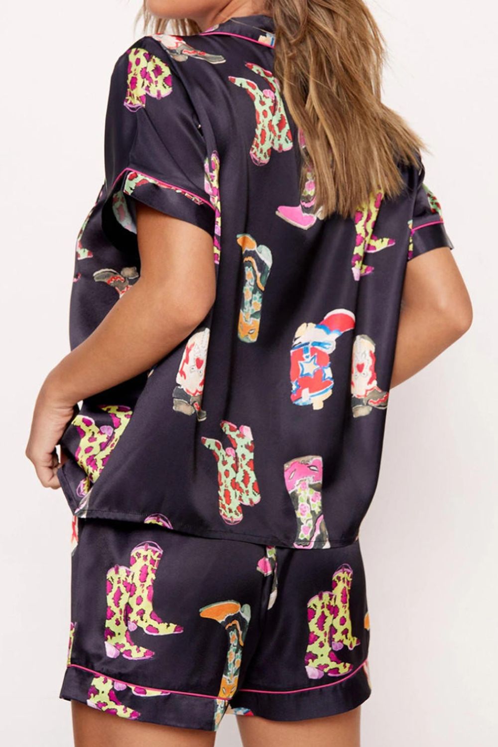 Stacey B's Printed Button Up Short Sleeve Top and Shorts Lounge Set