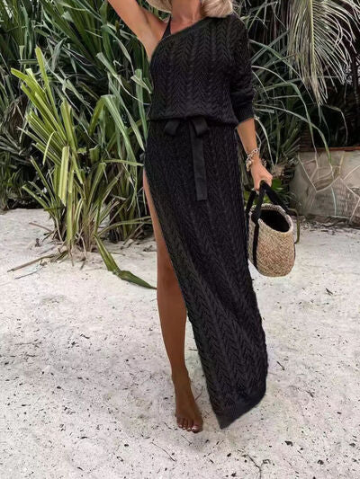 Stacey B's Slit Openwork Single Shoulder Knit Dress