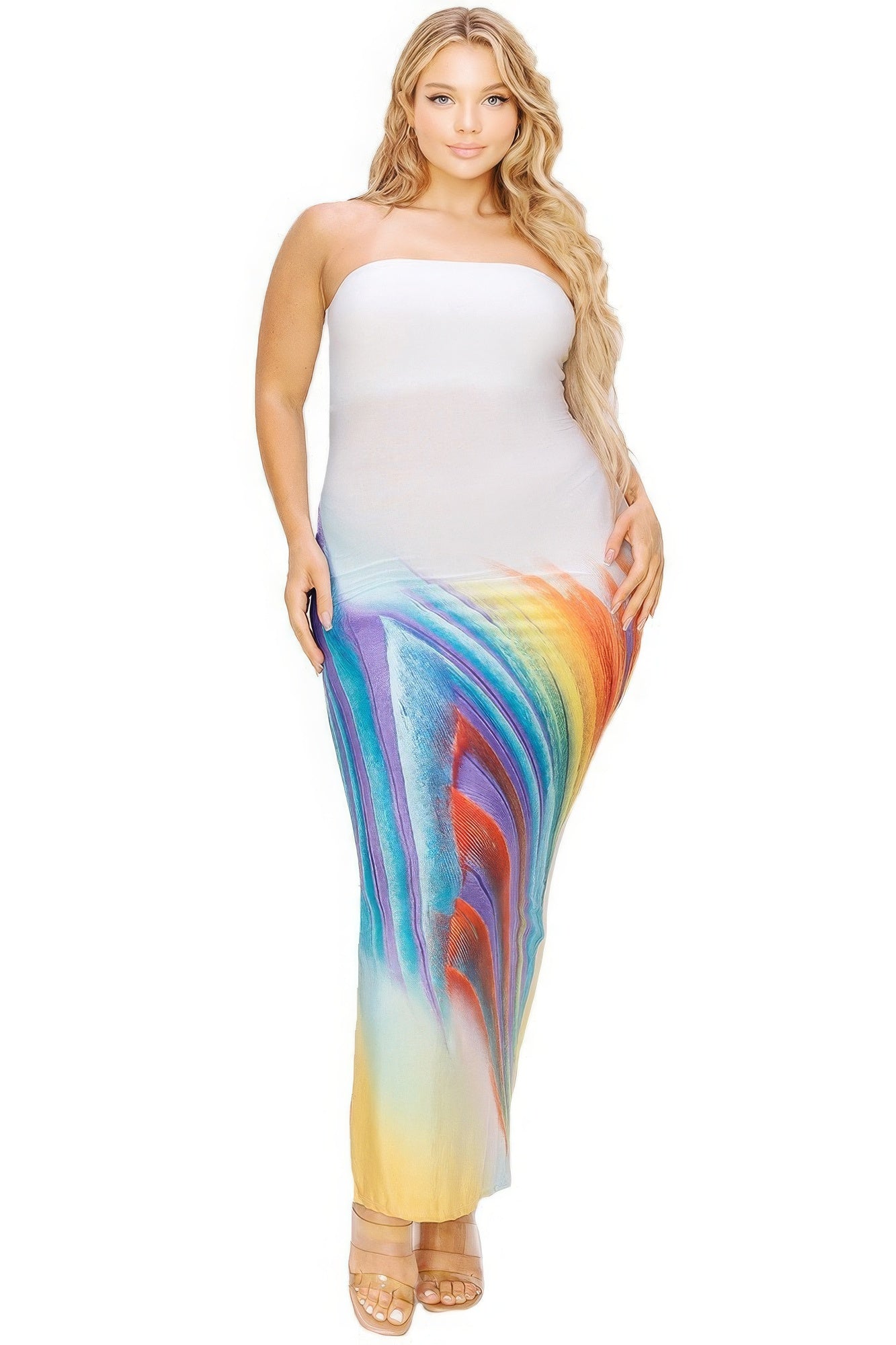 Stacey B's Plus sleeveless color gradient tube top maxi dress