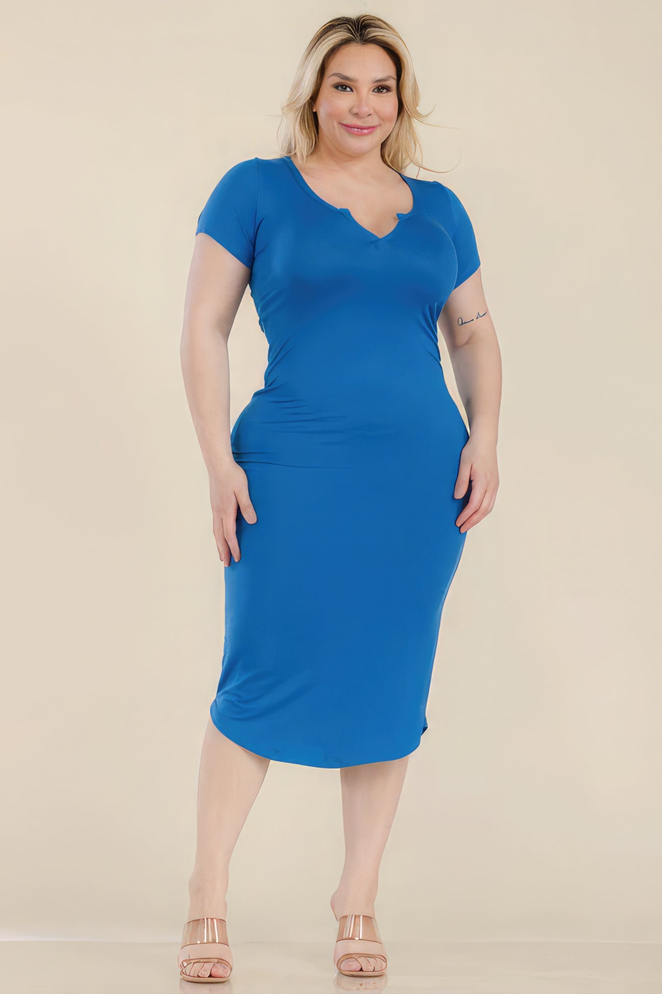 Stacey B's Plus Size Split Neck Bodycon Midi Dress