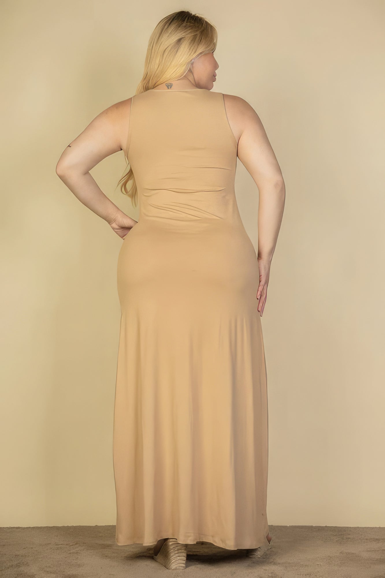 Stacey B's Plus Size Plunge Neck Thigh Split Maxi Dress