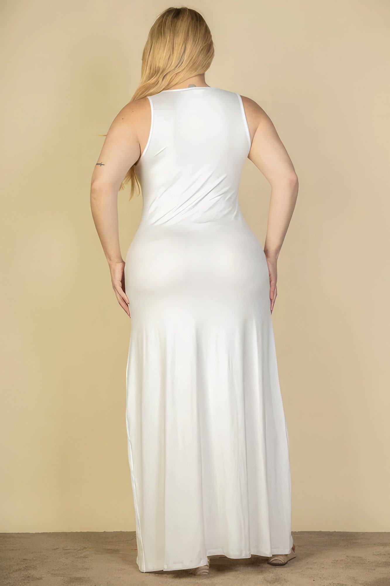 Stacey B's Plus Size Plunge Neck Thigh Split Maxi Dress