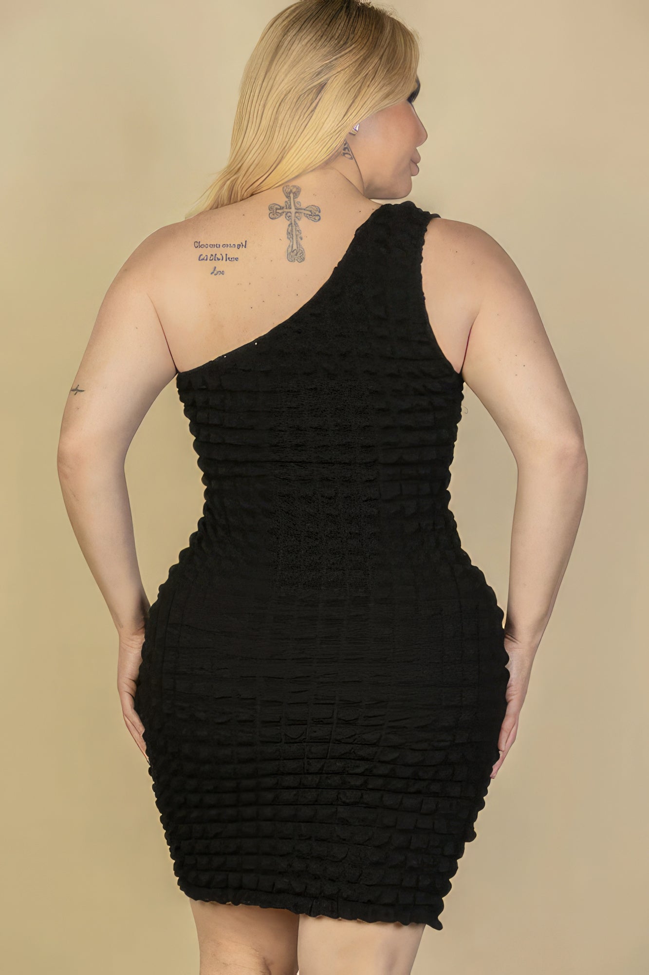 Stacey B's Plus Size Bubble Fabric One Shoulder Bodycon Mini Dress