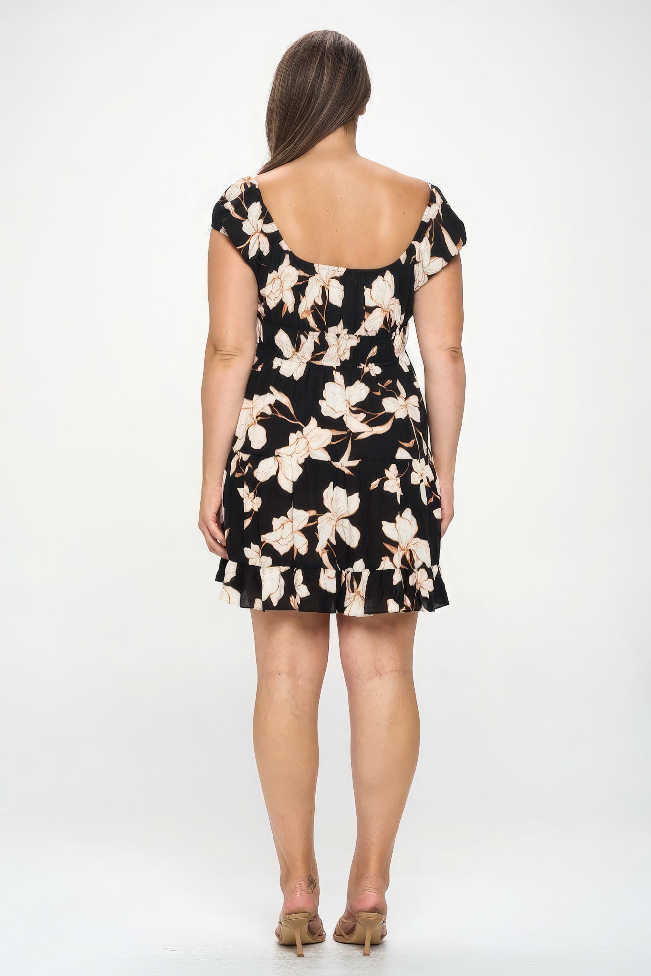 Stacey B's Plus Big Floral Front Tie Ruffle Mini Dress