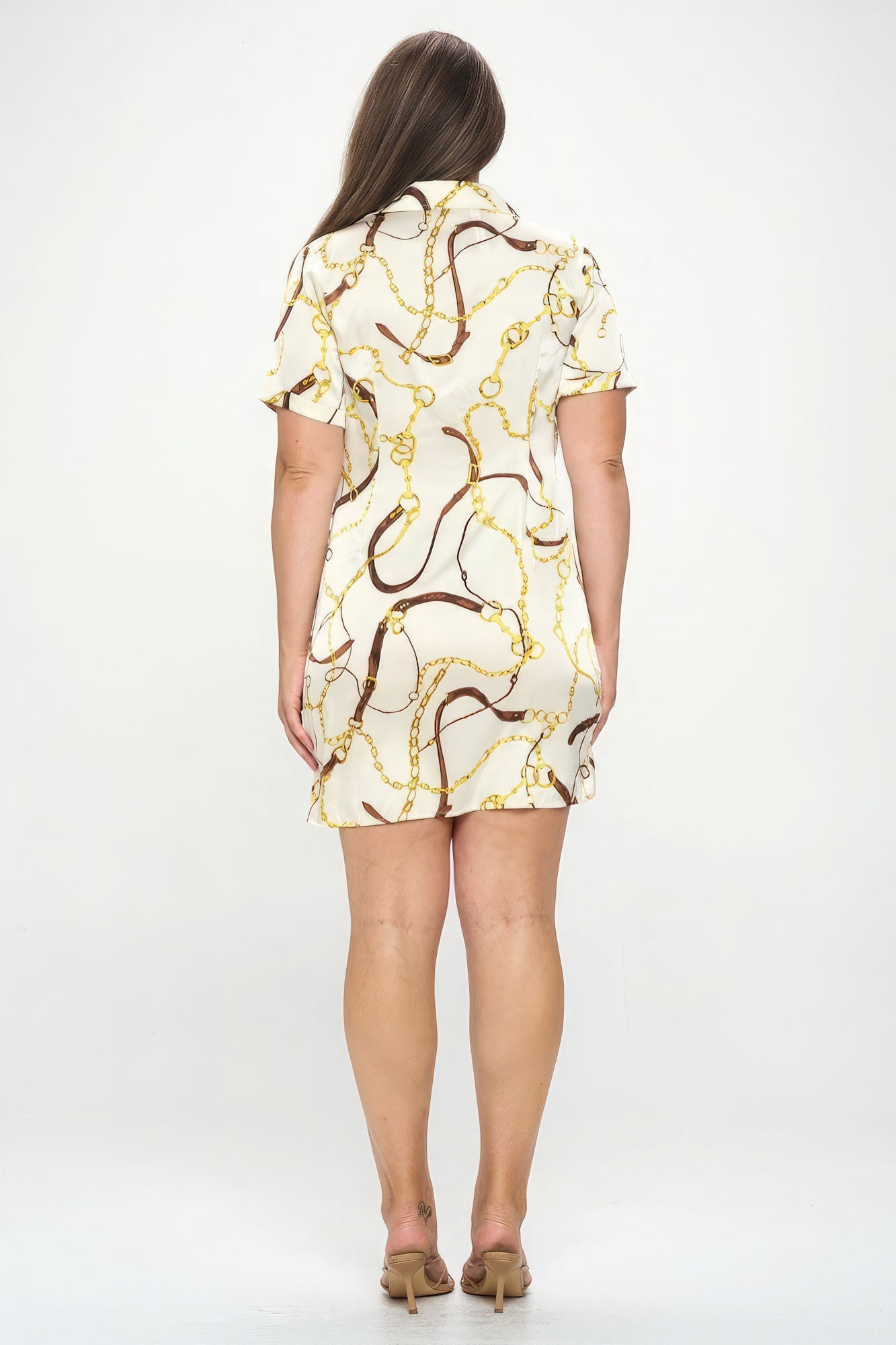 Stacey B's Plus Chain Belt Print Short Sleeve Wrap Tie Dress