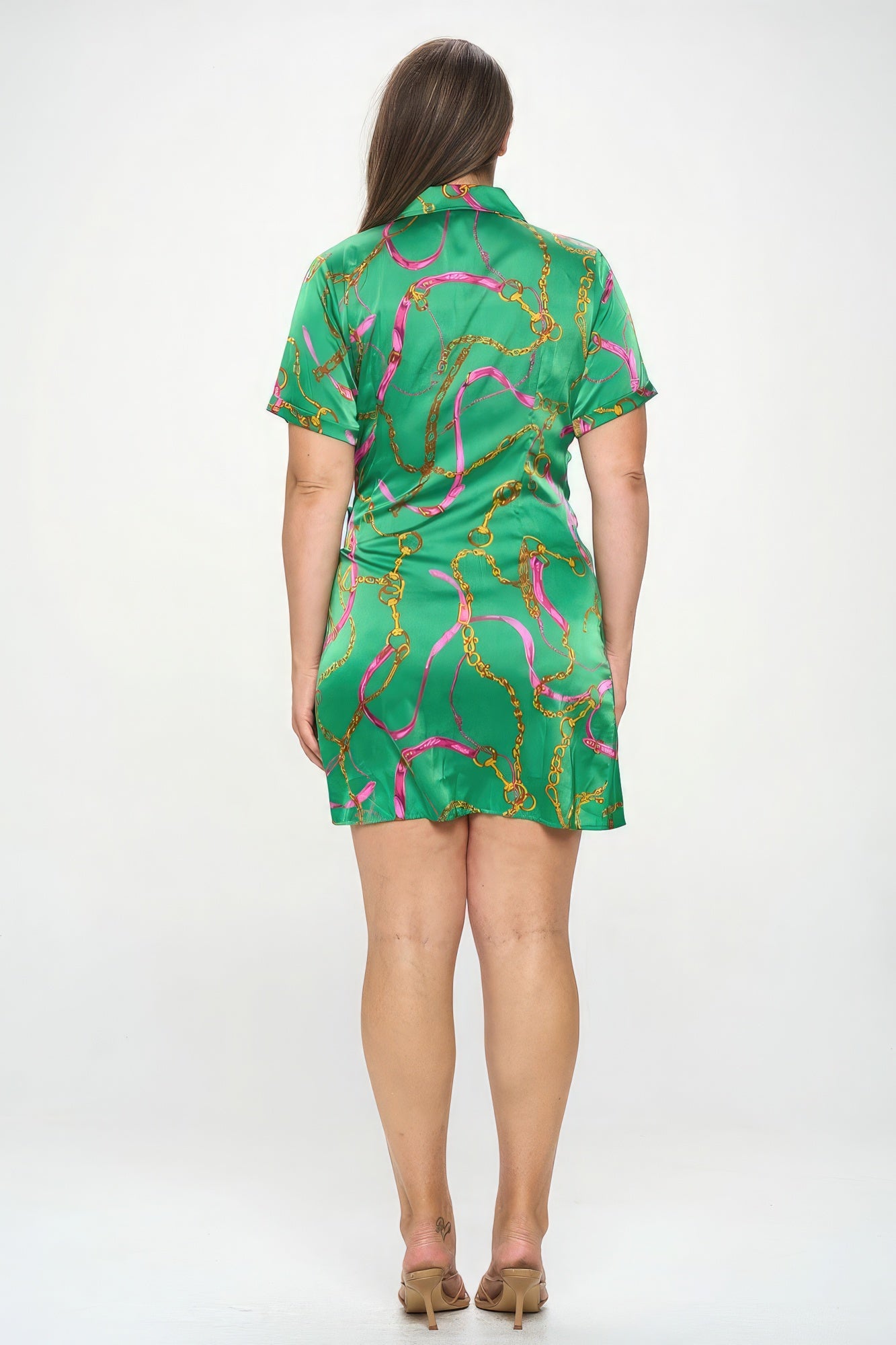 Stacey B's Plus Chain Belt Print Short Sleeve Wrap Tie Dress