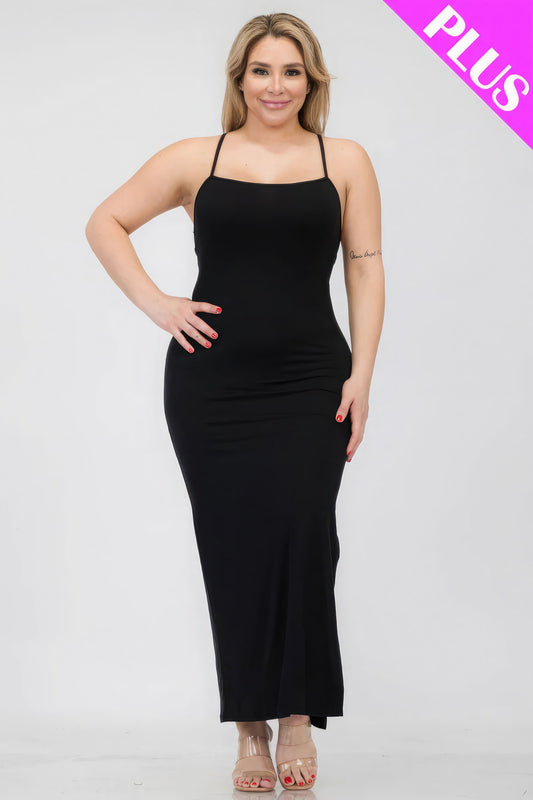 Stacey B's Plus Size Crisscross Back Split Thigh Maxi Dress