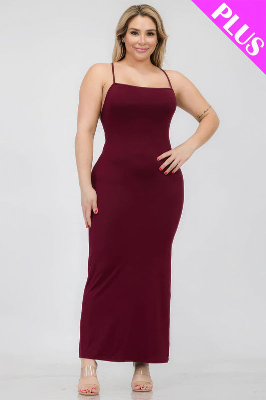 Stacey B's Plus Size Crisscross Back Split Thigh Maxi Dress