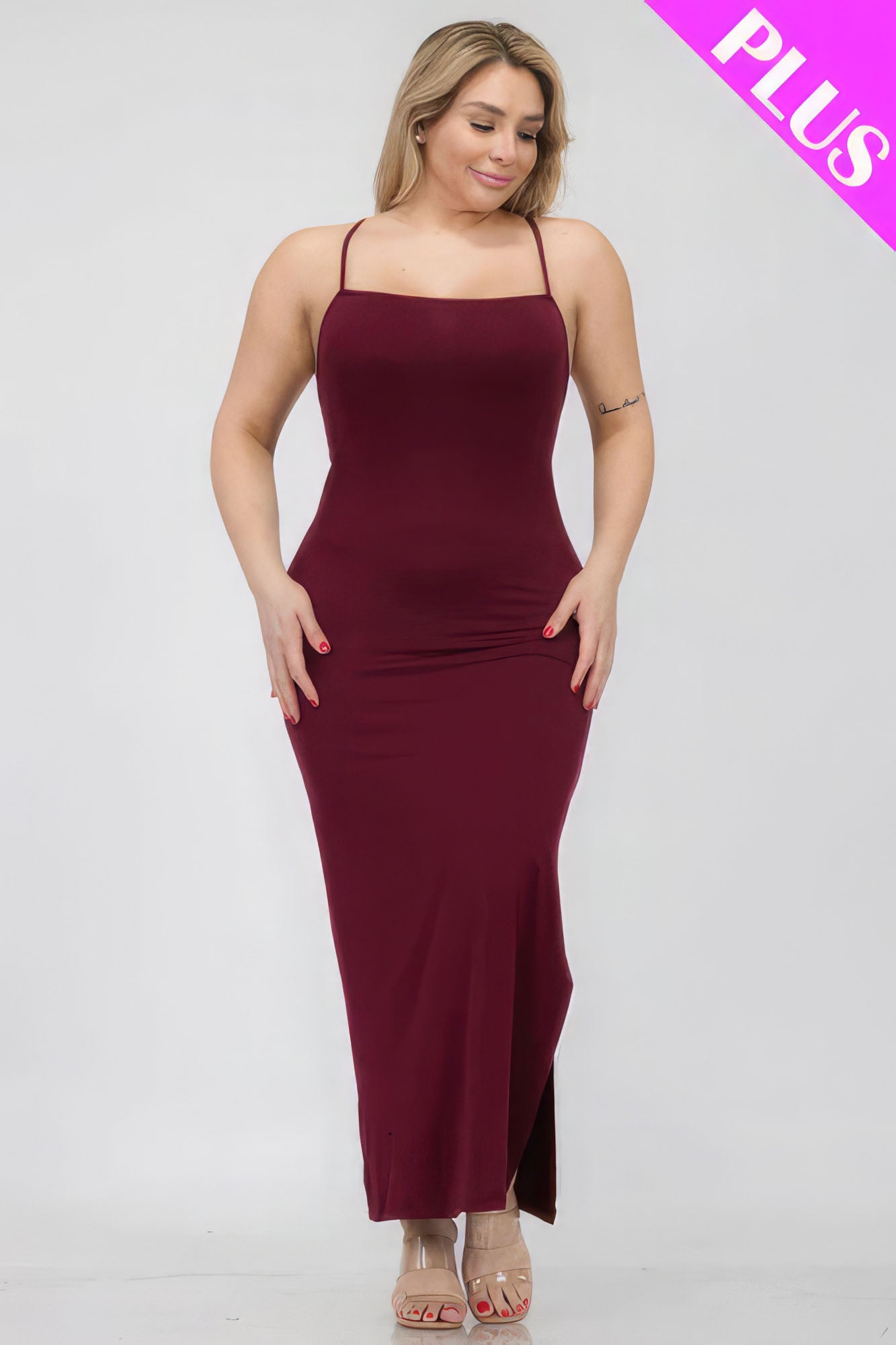 Stacey B's Plus Size Crisscross Back Split Thigh Maxi Dress