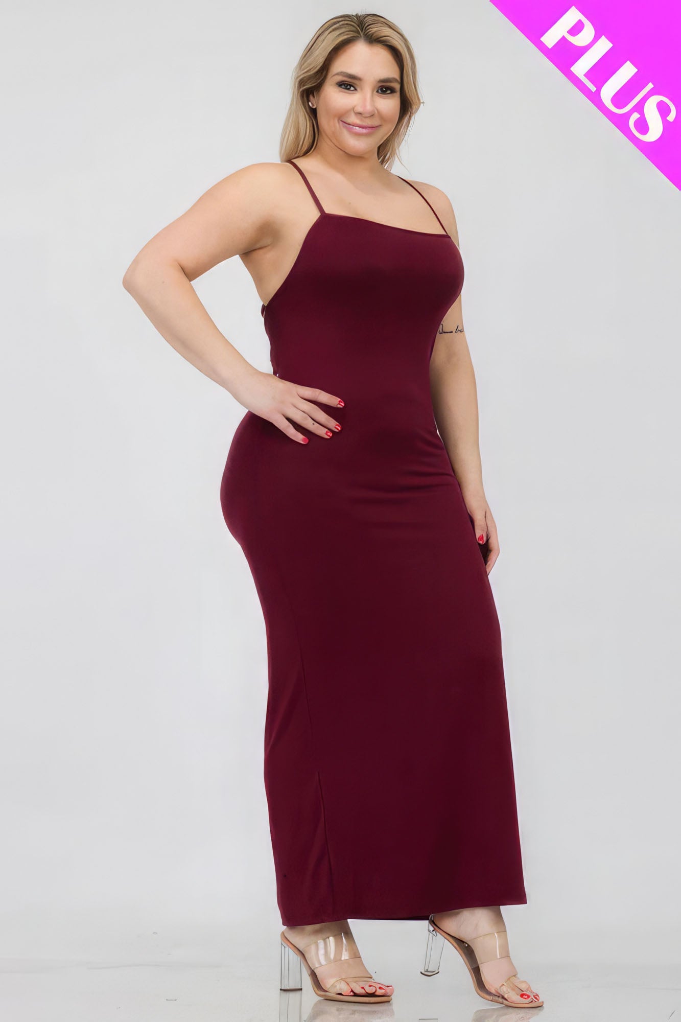 Stacey B's Plus Size Crisscross Back Split Thigh Maxi Dress