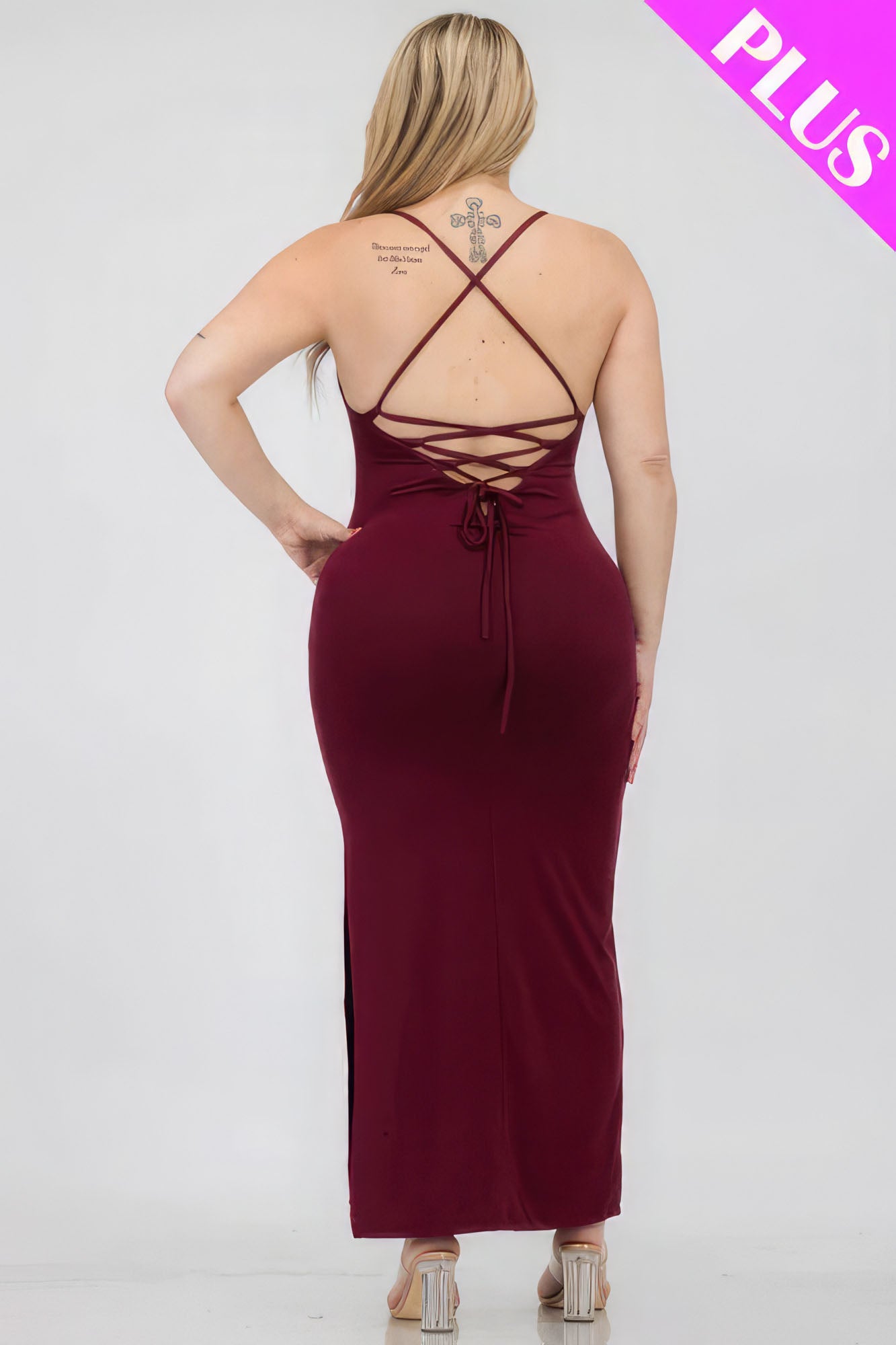 Stacey B's Plus Size Crisscross Back Split Thigh Maxi Dress