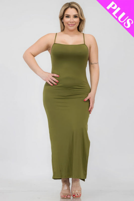 Stacey B's Plus Size Crisscross Back Split Thigh Maxi Dress