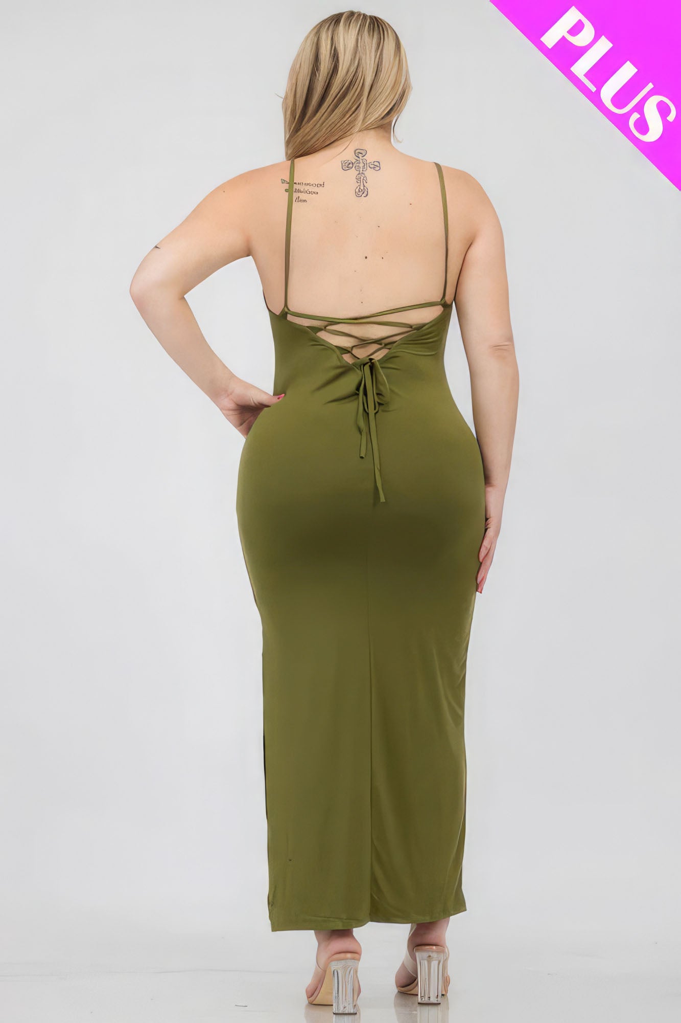 Stacey B's Plus Size Crisscross Back Split Thigh Maxi Dress