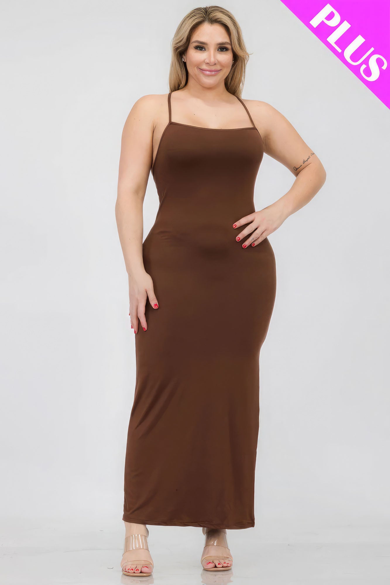 Stacey B's Plus Size Crisscross Back Split Thigh Maxi Dress