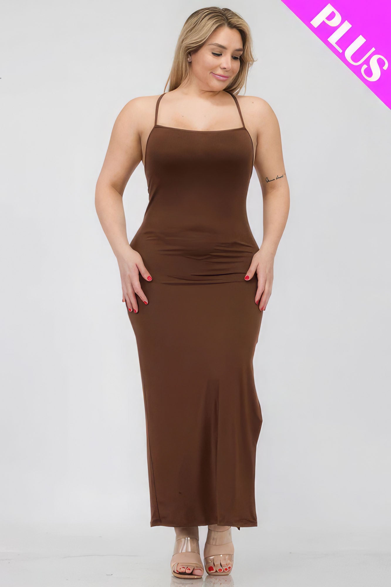 Stacey B's Plus Size Crisscross Back Split Thigh Maxi Dress