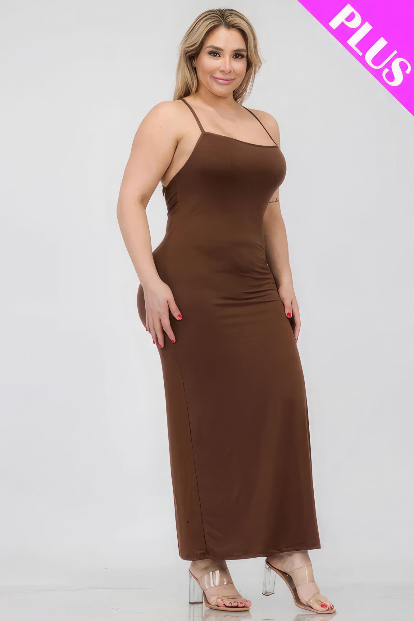 Stacey B's Plus Size Crisscross Back Split Thigh Maxi Dress