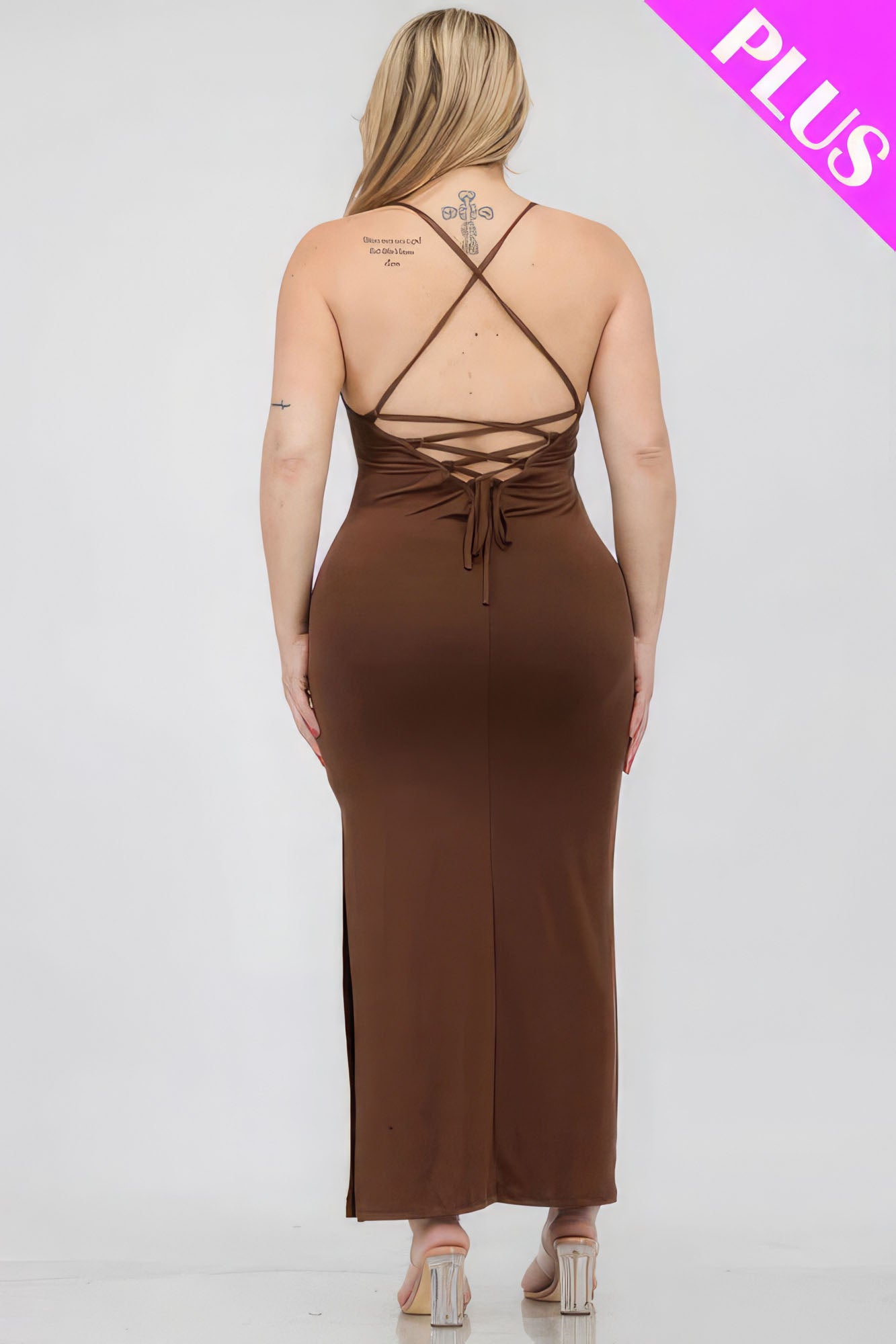 Stacey B's Plus Size Crisscross Back Split Thigh Maxi Dress