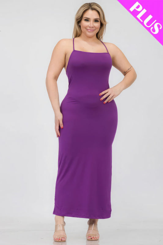 Stacey B's Plus Size Crisscross Back Split Thigh Maxi Dress