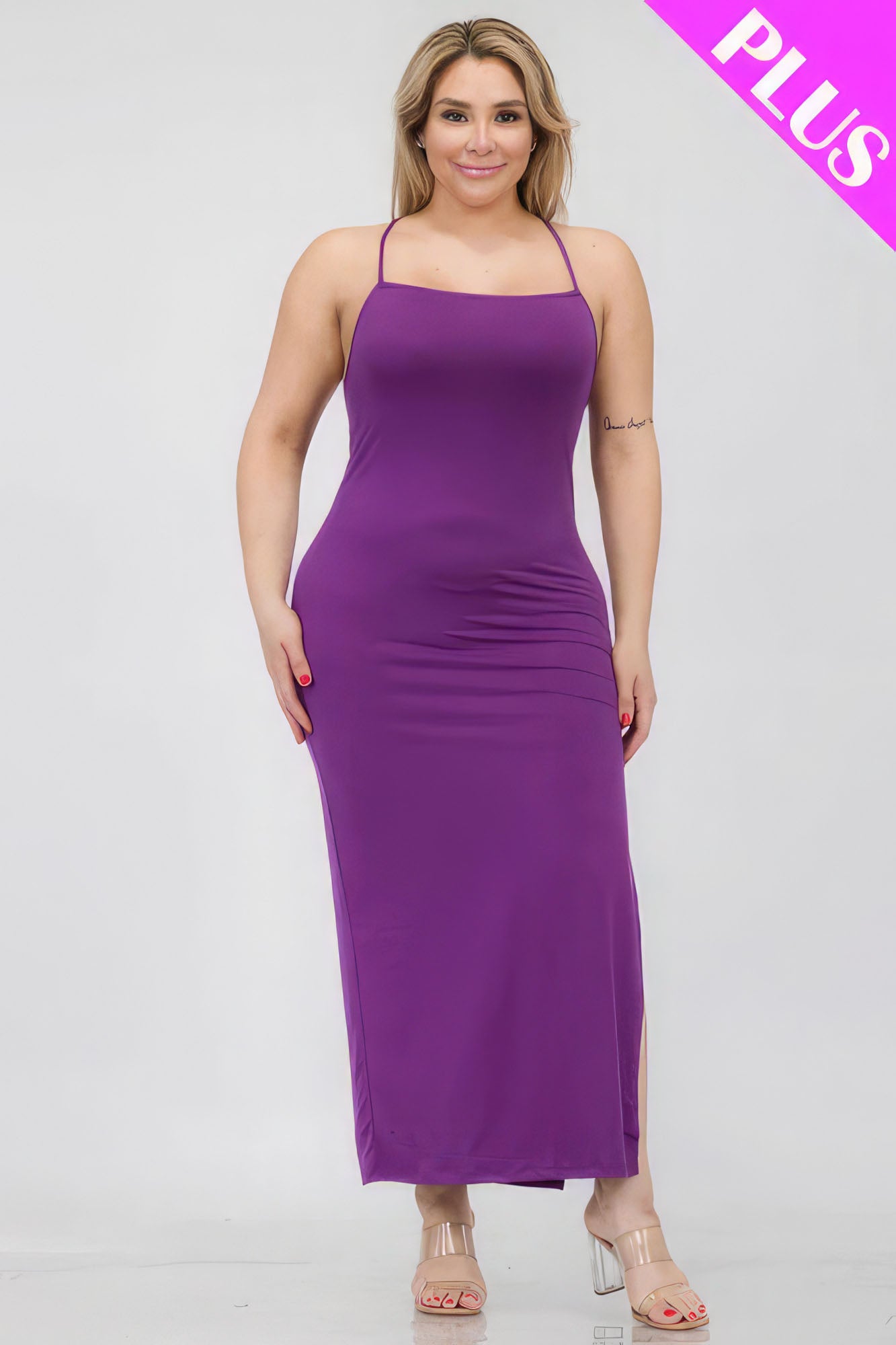 Stacey B's Plus Size Crisscross Back Split Thigh Maxi Dress