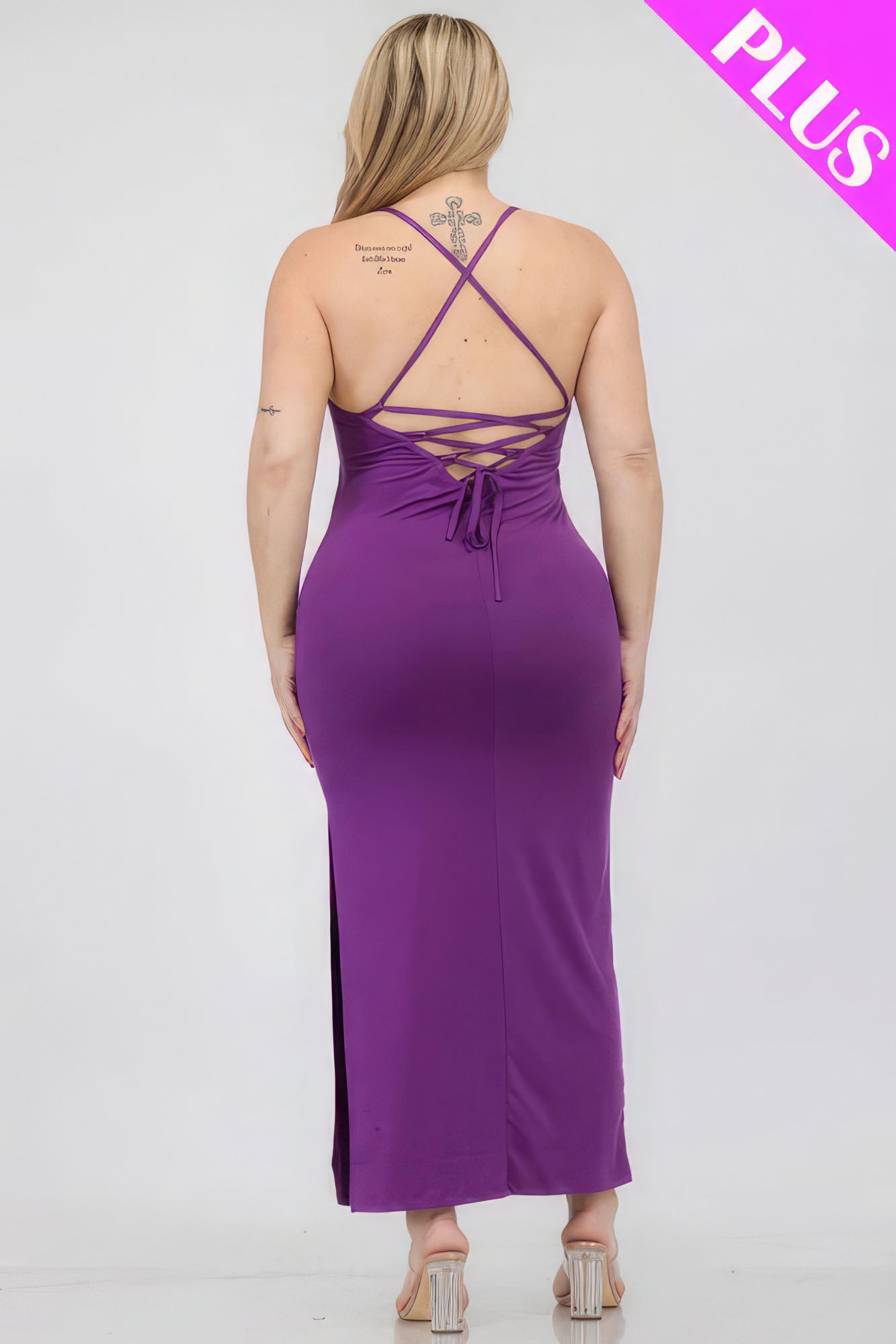 Stacey B's Plus Size Crisscross Back Split Thigh Maxi Dress