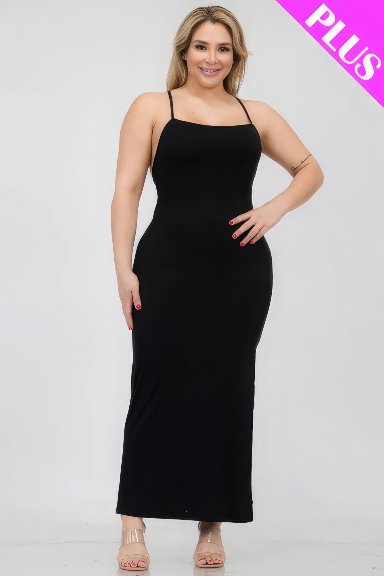 Stacey B's Plus Size Crisscross Back Split Thigh Maxi Dress