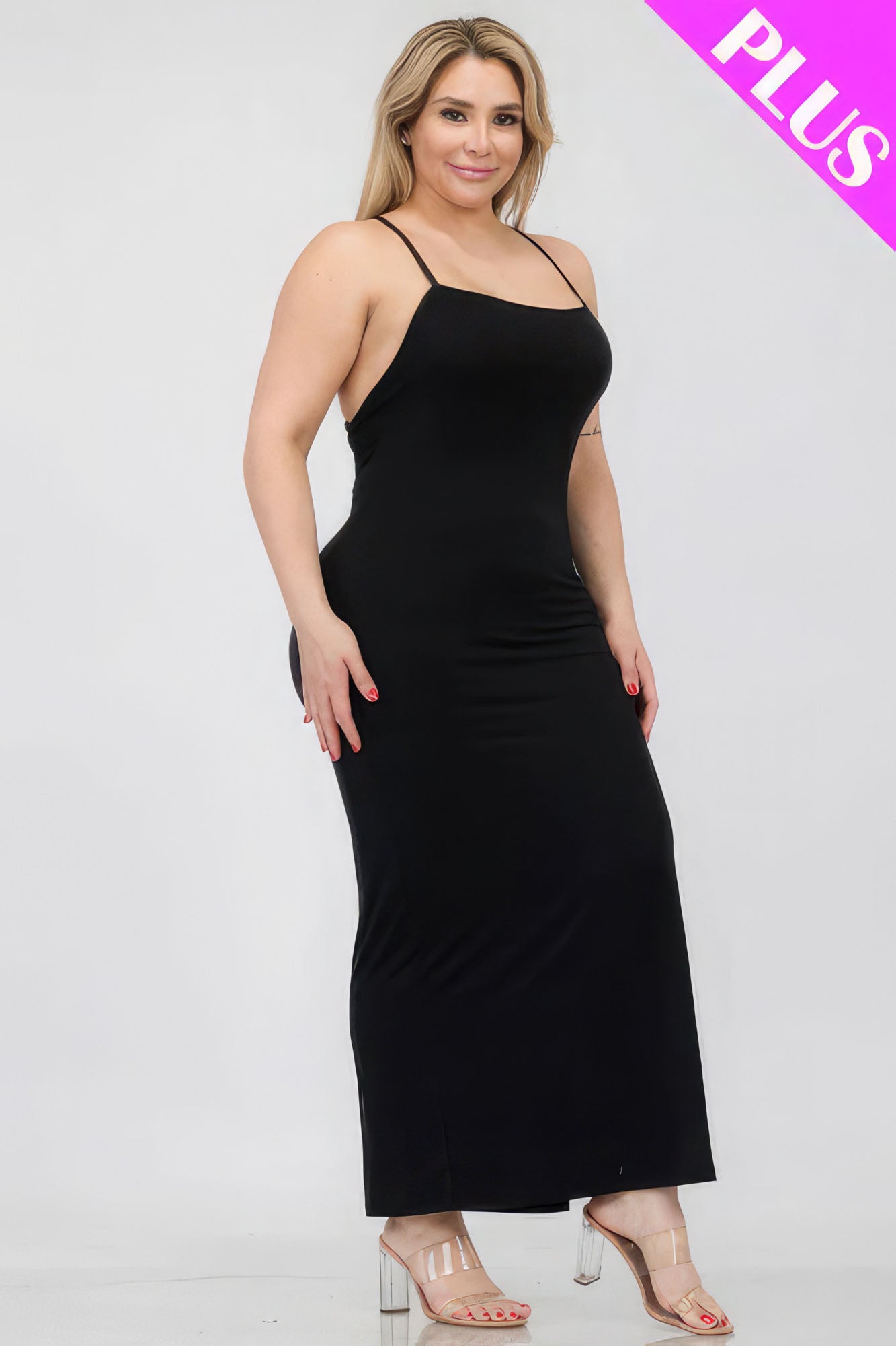 Stacey B's Plus Size Crisscross Back Split Thigh Maxi Dress