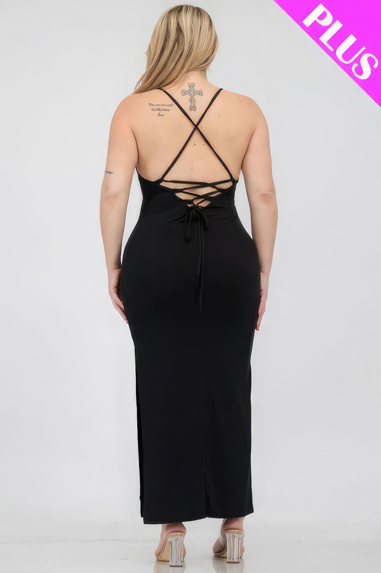 Stacey B's Plus Size Crisscross Back Split Thigh Maxi Dress