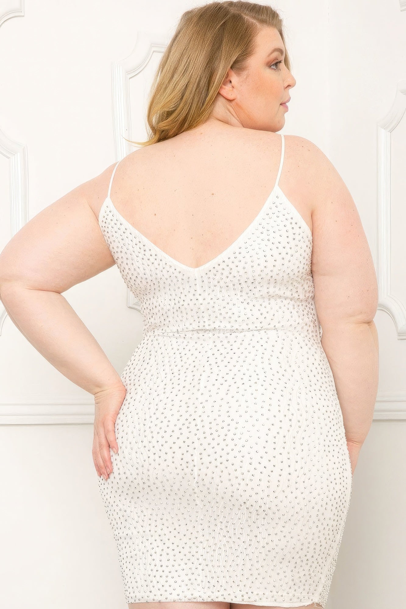 Stacey B's Rhinestone Body Plus Size Mini Dress