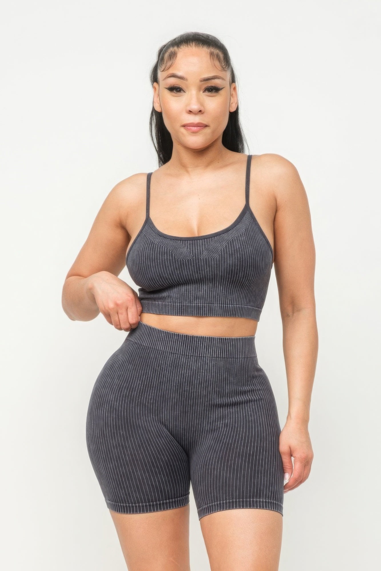 Stacey B's Washed Seamless Basic Tank Top And Shorts Set