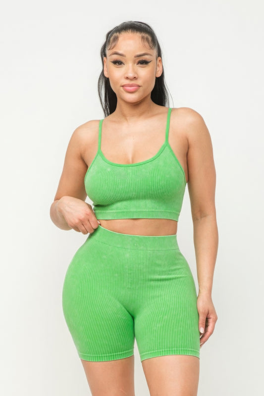 Stacey B's Washed Seamless Basic Tank Top And Shorts Set