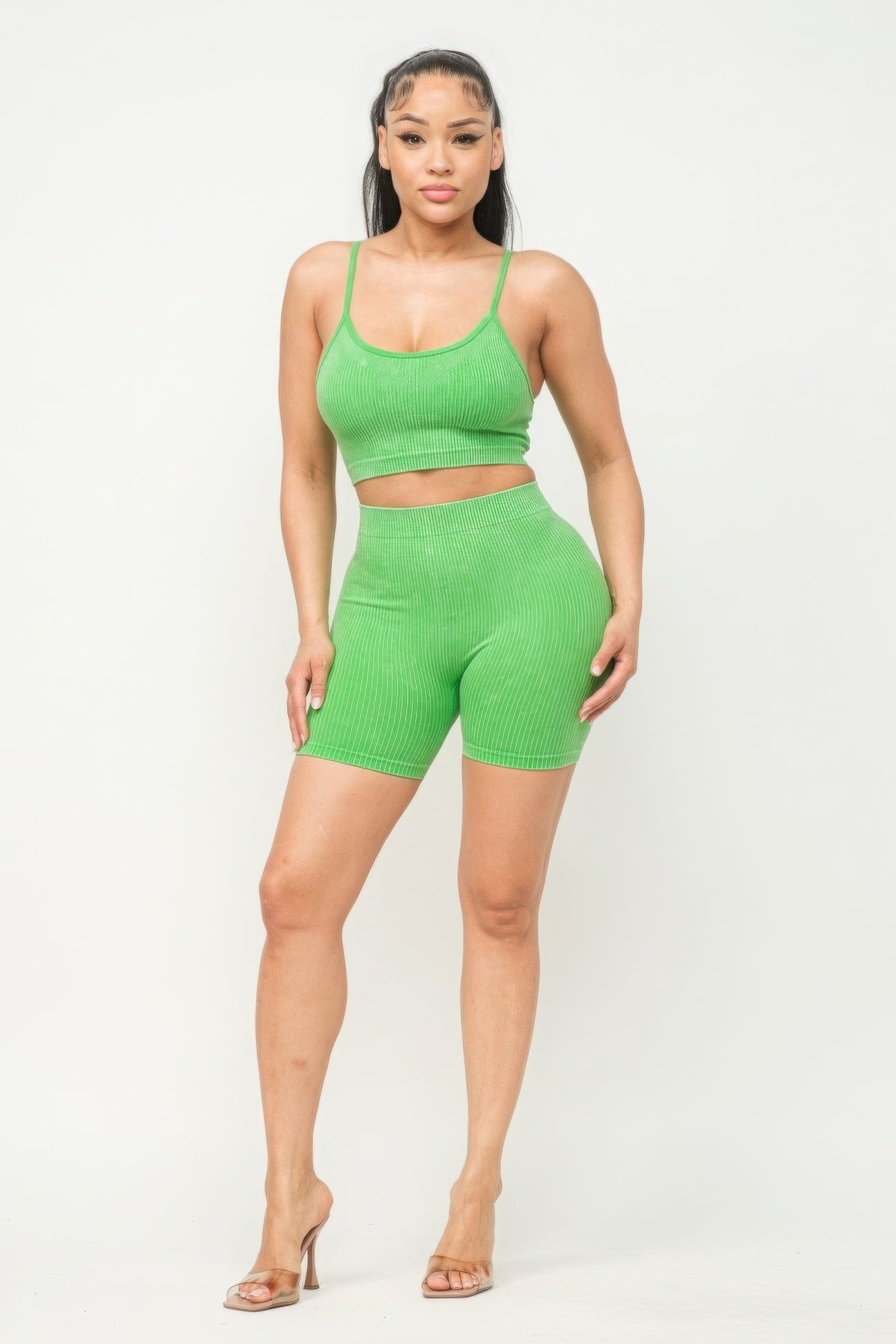 Stacey B's Washed Seamless Basic Tank Top And Shorts Set