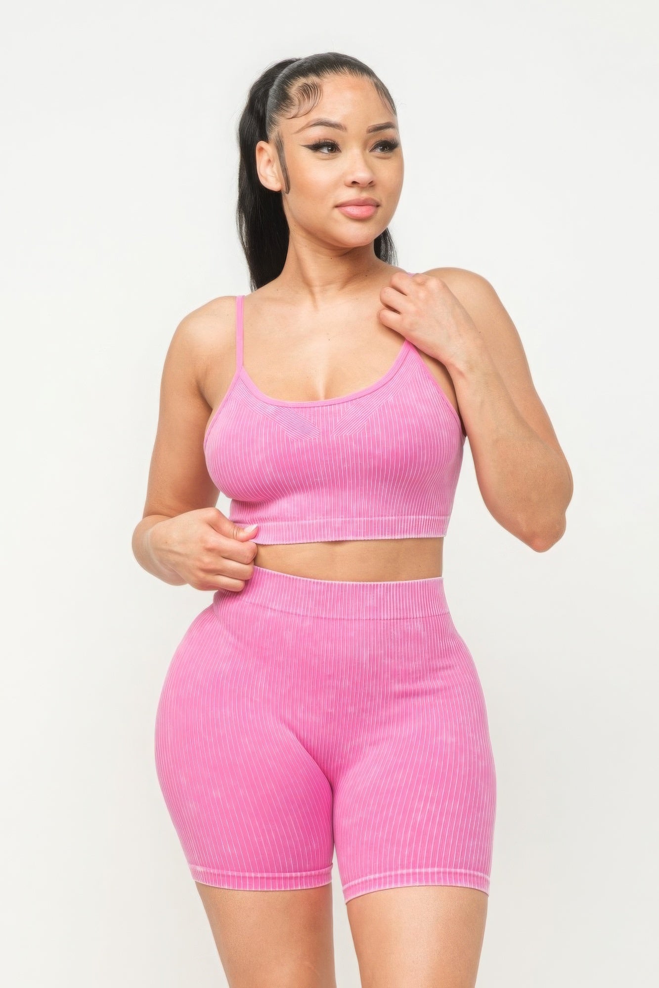 Stacey B's Washed Seamless Basic Tank Top And Shorts Set