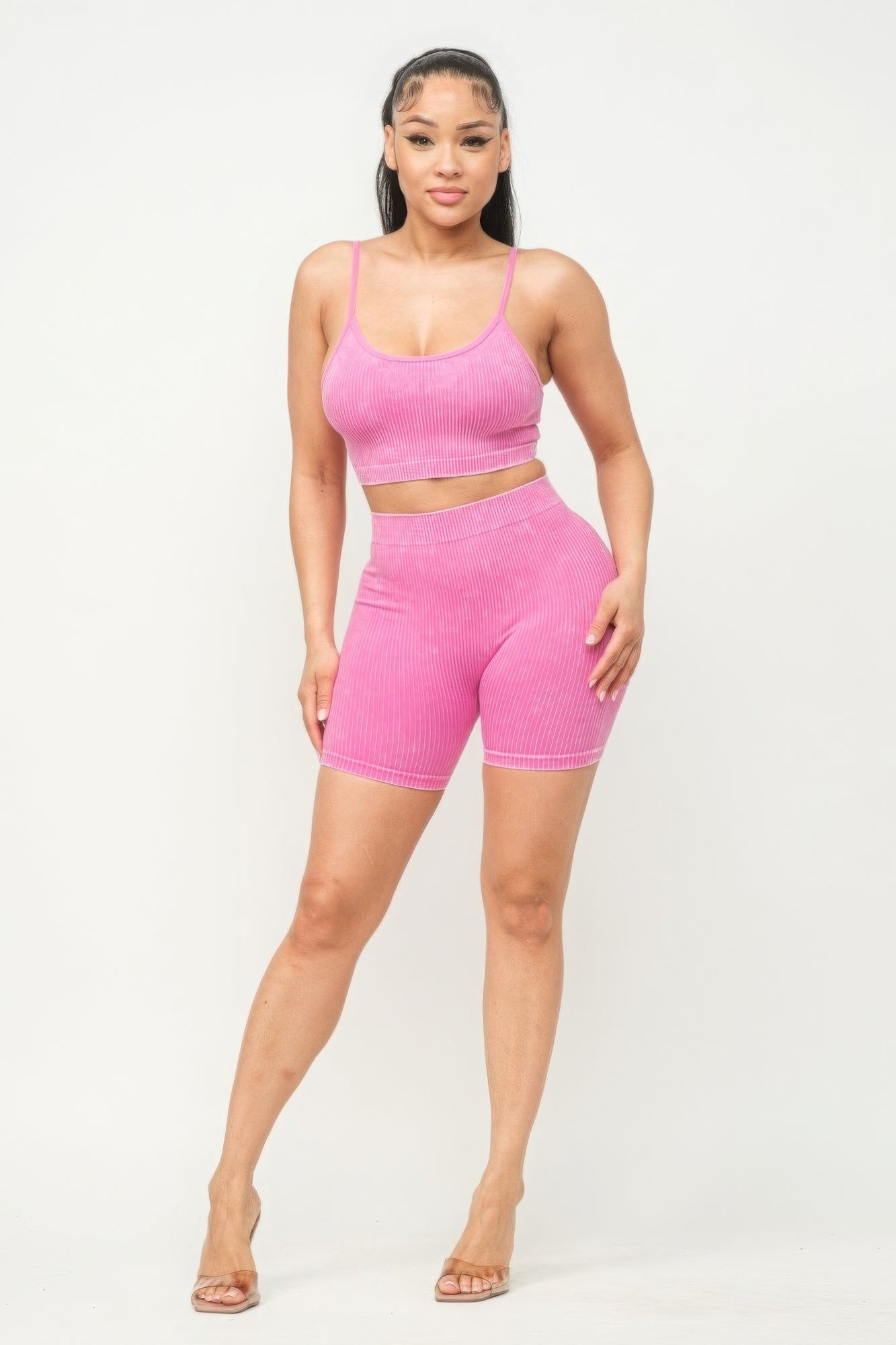 Stacey B's Washed Seamless Basic Tank Top And Shorts Set