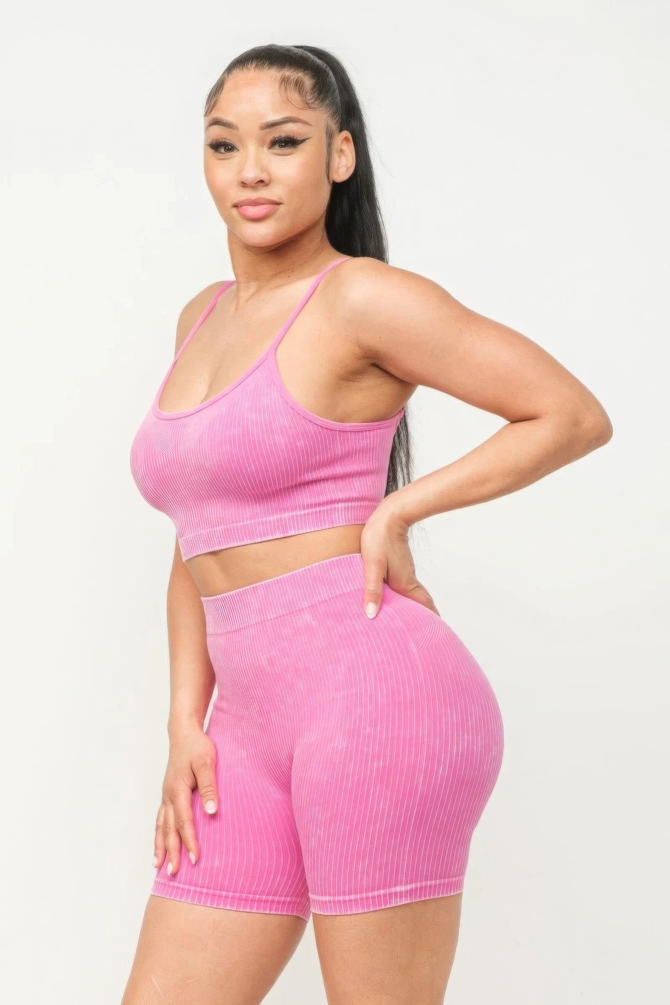 Stacey B's Washed Seamless Basic Tank Top And Shorts Set