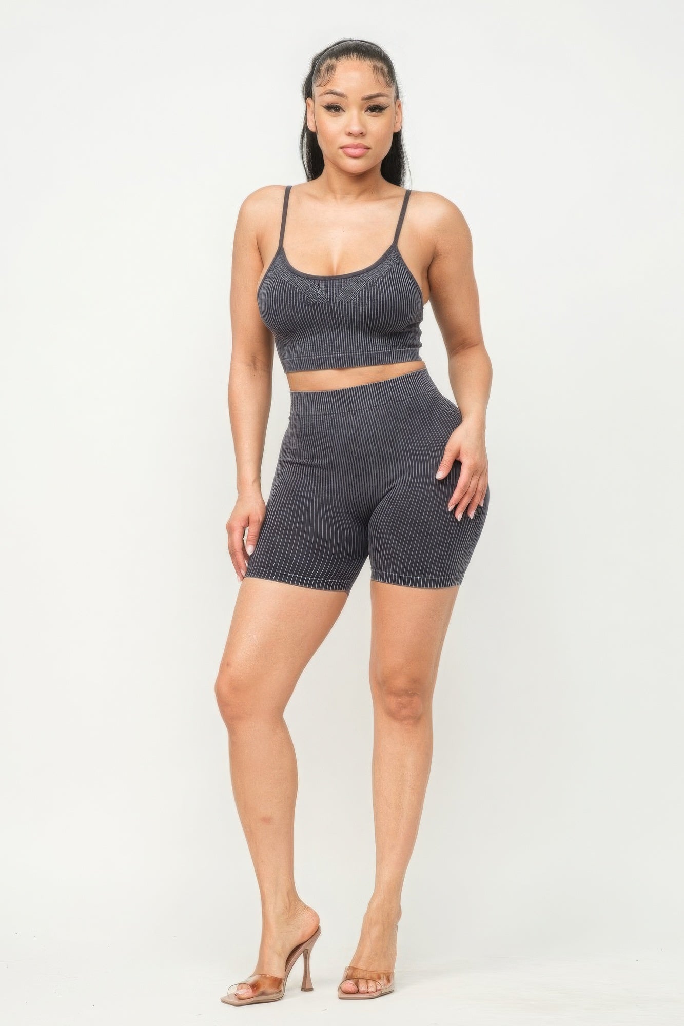 Stacey B's Washed Seamless Basic Tank Top And Shorts Set