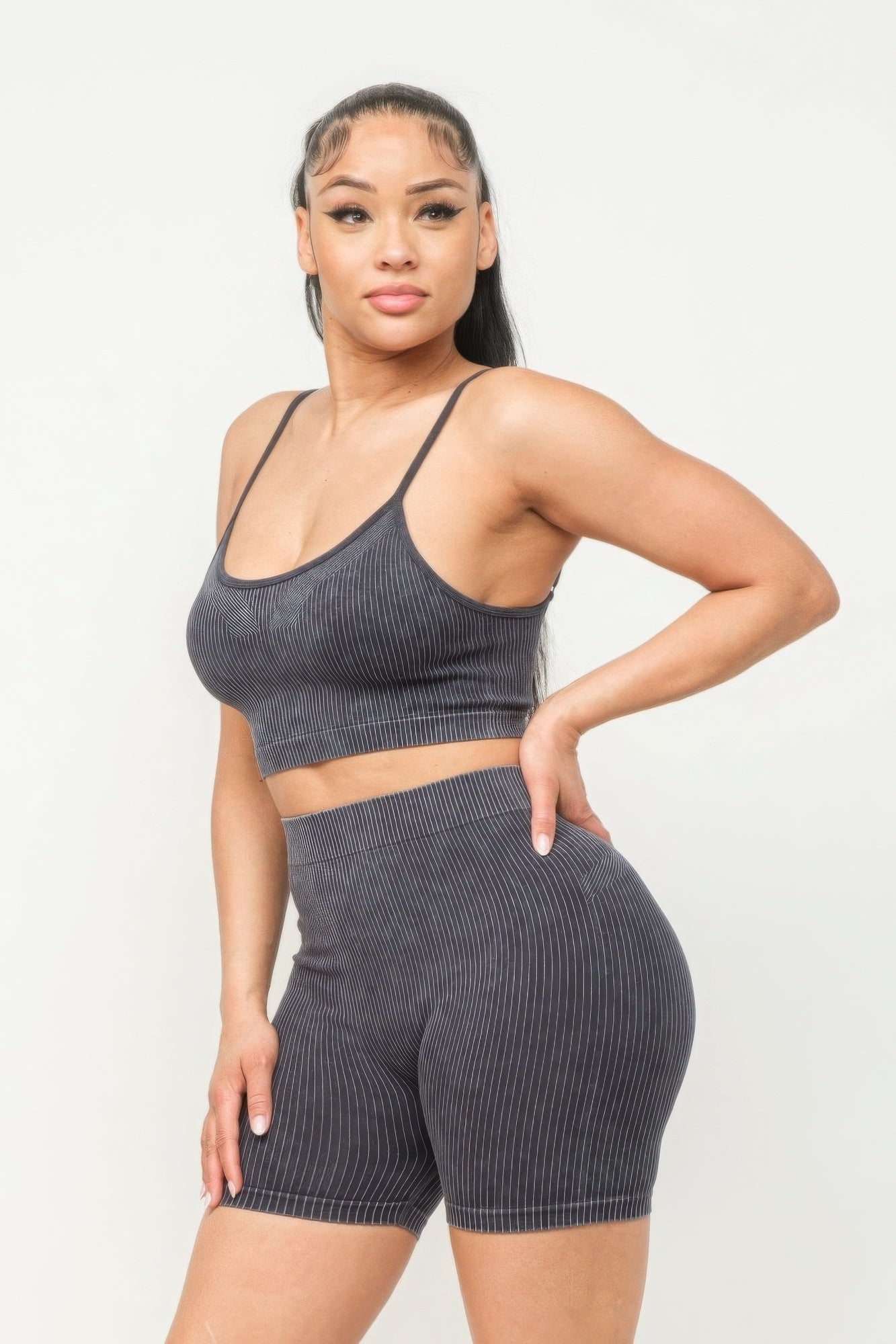 Stacey B's Washed Seamless Basic Tank Top And Shorts Set